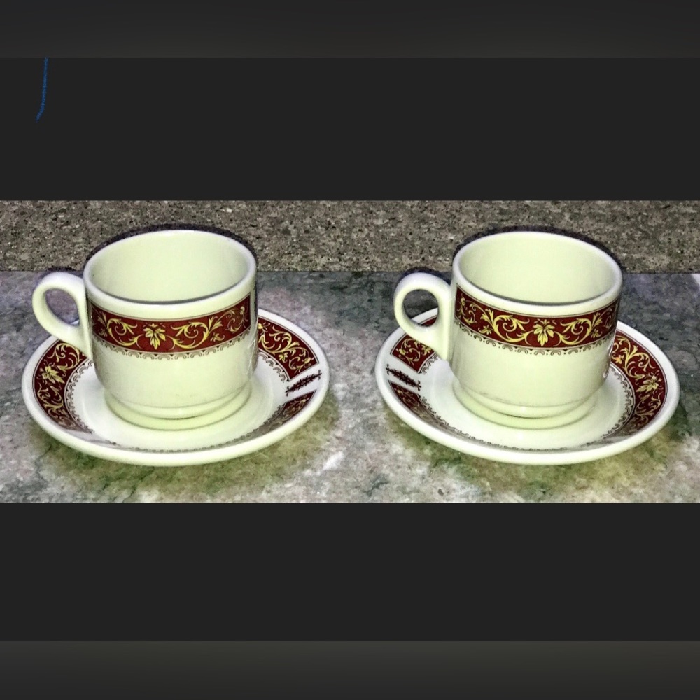 (2) Mid Century Modern Vintage Steelite England Stackable Cup Saucer Sets Mugs